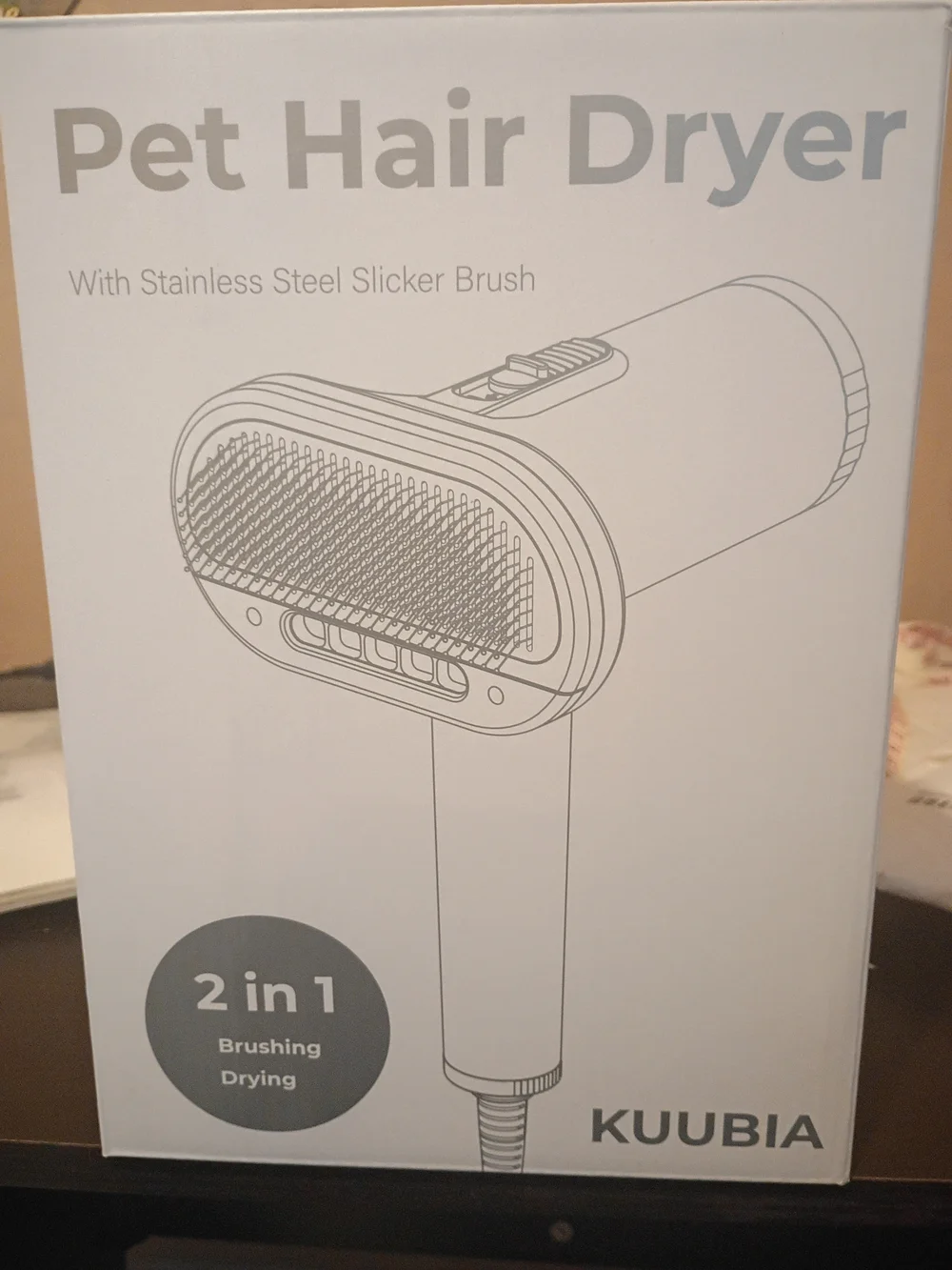 Handheld White Pet Grooming Dryer with Brush Head